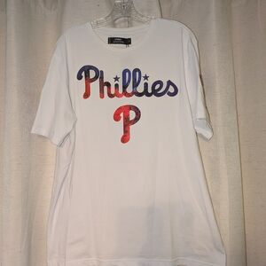 White Phillies T-Shirt with Red and Blue Logo
